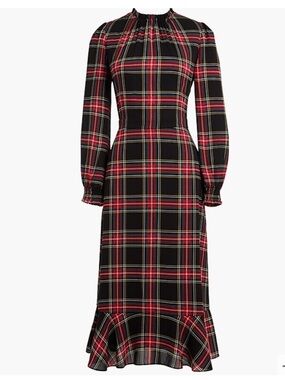 J CREW Stewart Plaid Ruffle Long Sleeve Dress